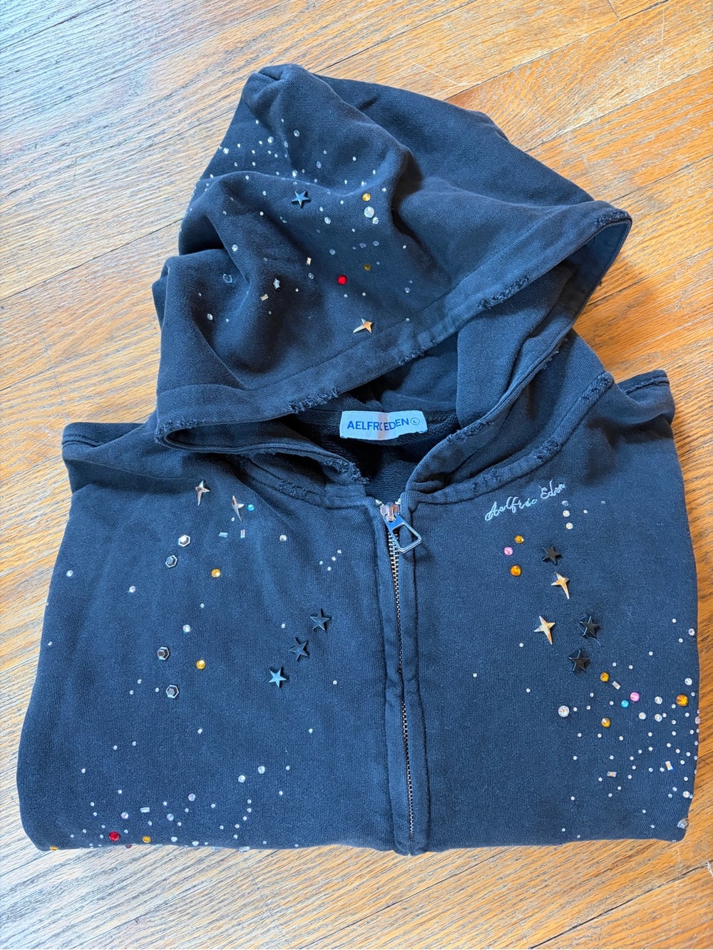 AELFRIC EDEN RHINESTONE BOXY ZIP UP V302 HOODIE